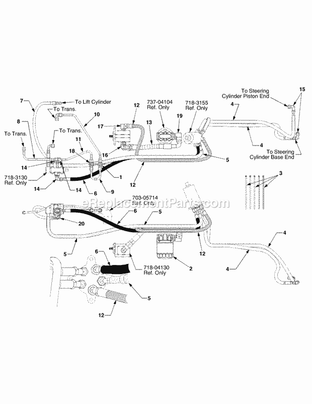 Hydraulics 1b075g & After Diagram and Parts List for 5254E 54AE542-710, 54BE542-710, 54CE542-710 Cub Cadet Lawn Tractor